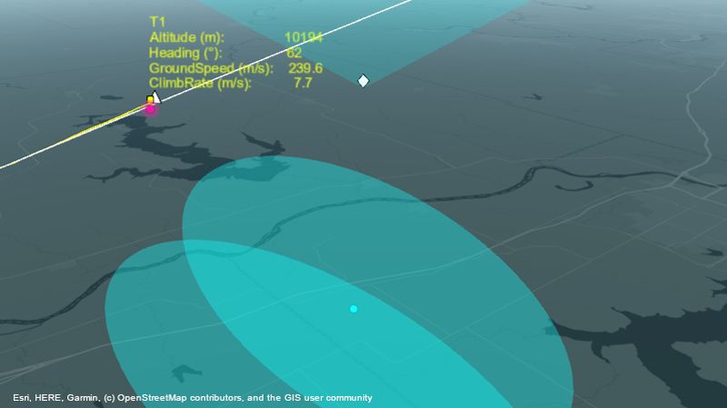 Radar system tracking aircraft over route.
